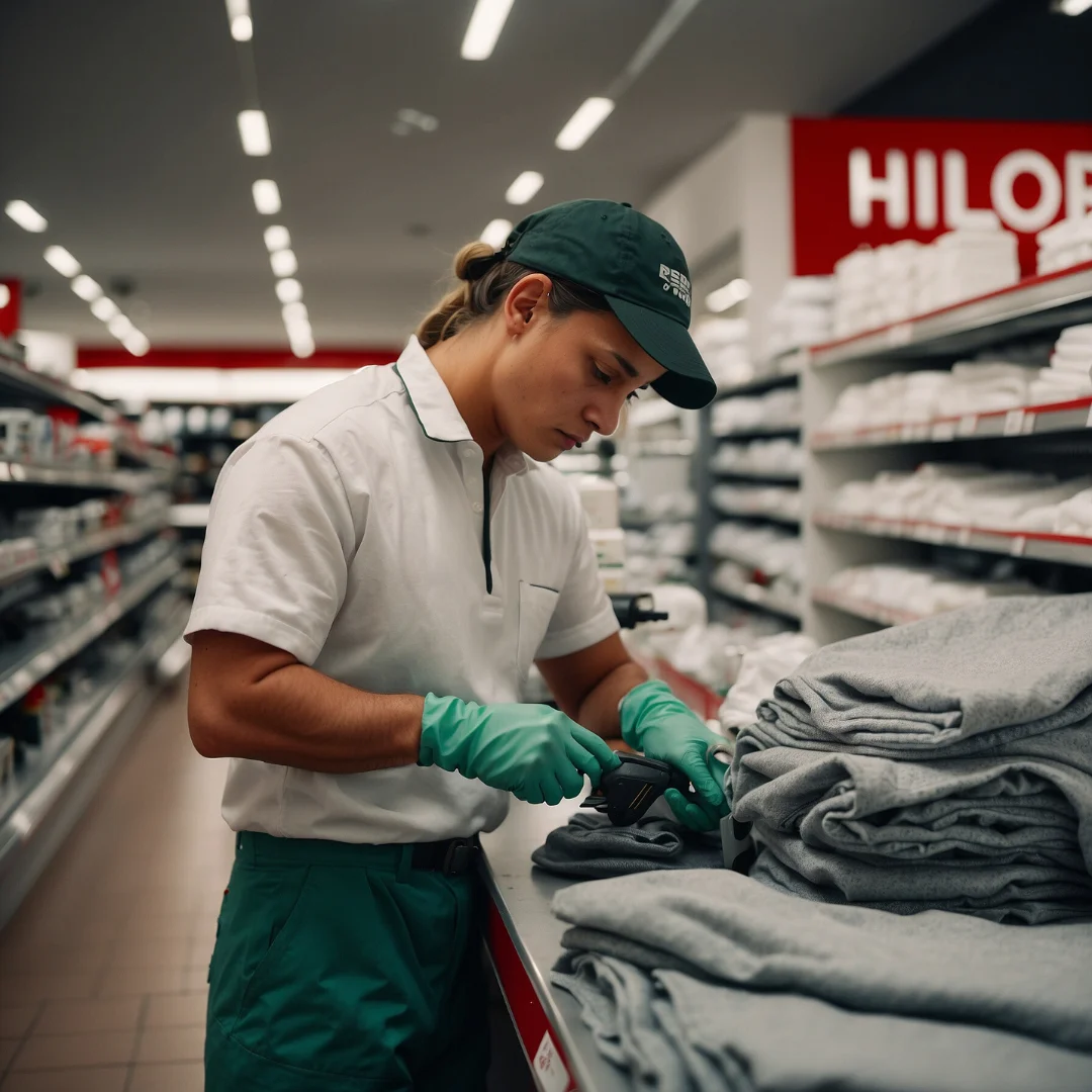 Pest control technician doing her work in retail stores, she is doning inspection